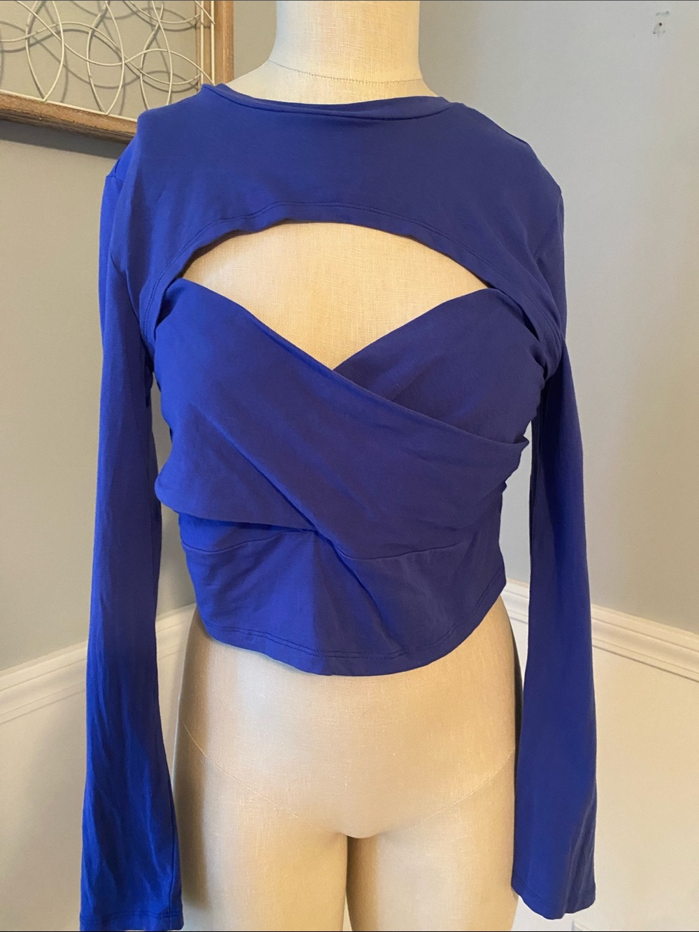 SHEIN Royal Blue Long Sleeve Crop Top - size L